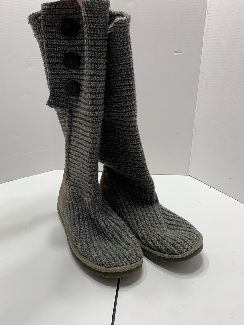 UGG Gray Knit Cuff Boot Slippers
